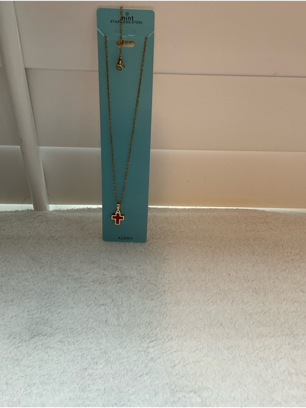 Mint Gold-Tone Necklace with Red Cross Pendant